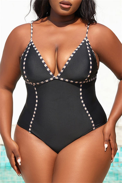 Sexy Patchwork Backless Spaghetti Strap Plus Size Swimwear