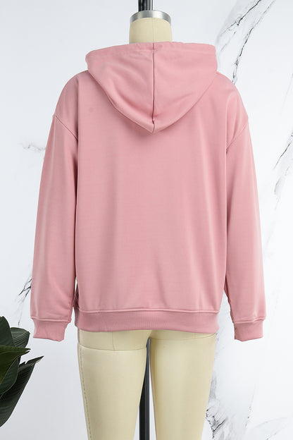 Casual Street Print Draw String Letter Hooded Collar Tops