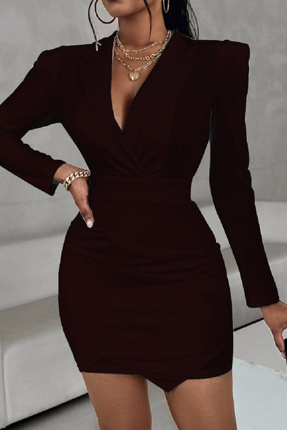 Casual Solid Patchwork V Neck Long Sleeve Dresses