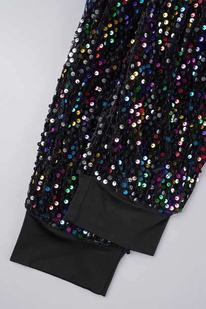 Street Sequins Patchwork O Neck Long Sleeve Two Pieces