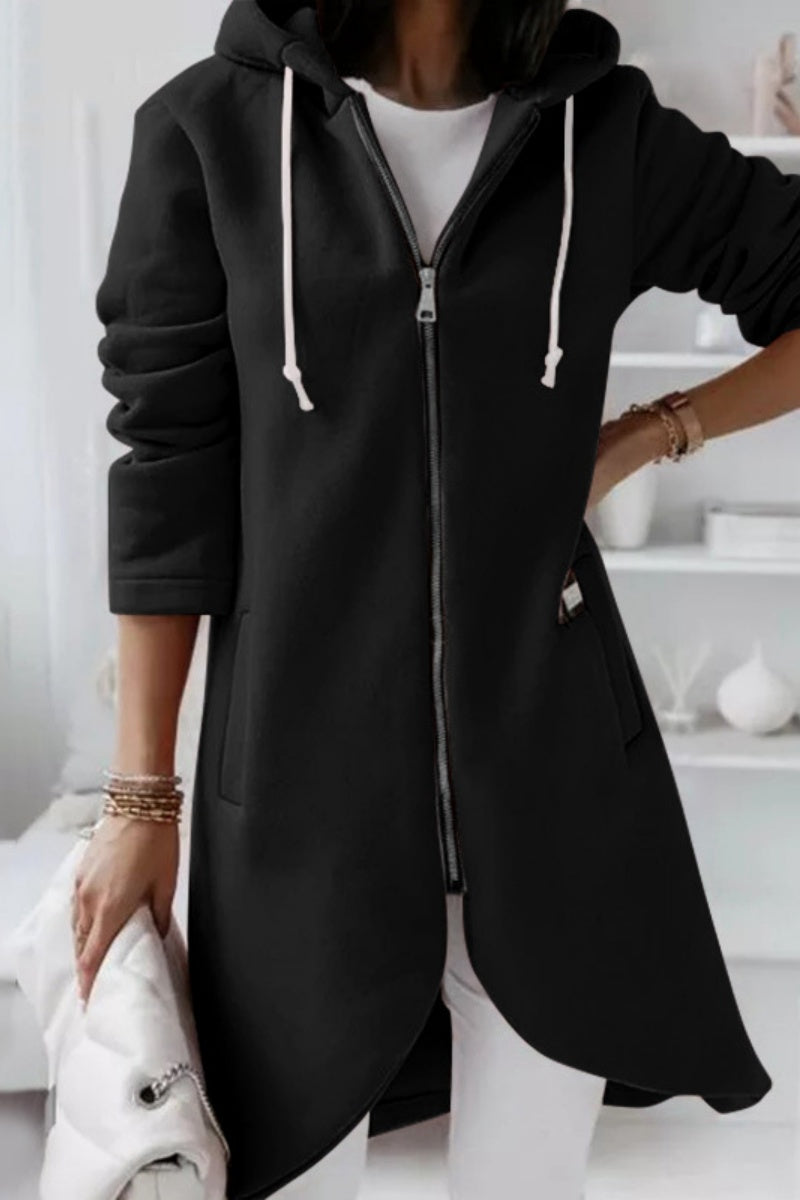 Casual Solid Patchwork Zipper Hooded Collar Outerwear