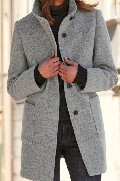 Casual Solid Cardigan Mandarin Collar Outerwear