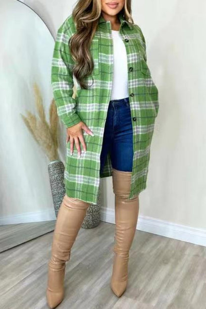 Casual Plaid Turndown Collar Outerwear