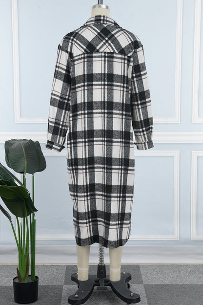 Casual Plaid Patchwork Turndown Collar Outerwear