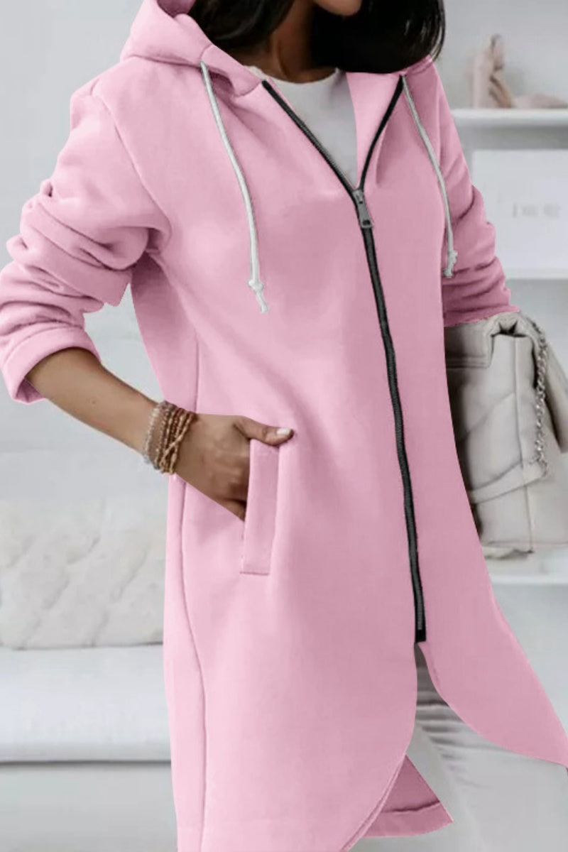 Casual Solid Patchwork Zipper Hooded Collar Outerwear