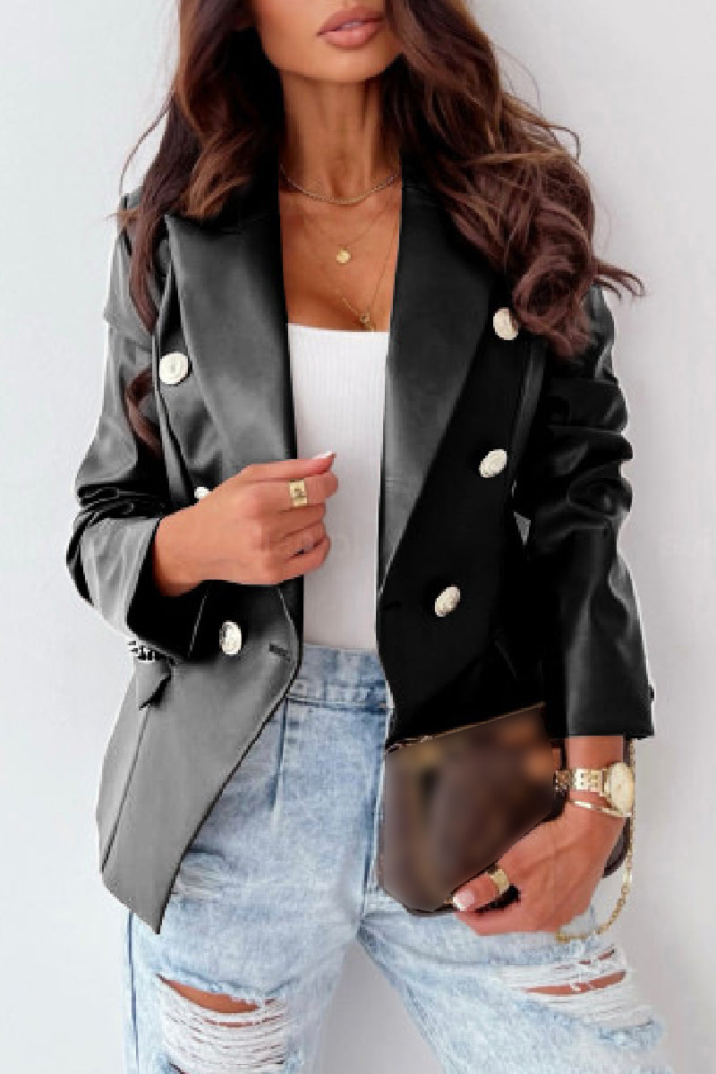 Casual Solid Cardigan Turn-back Collar Outerwear