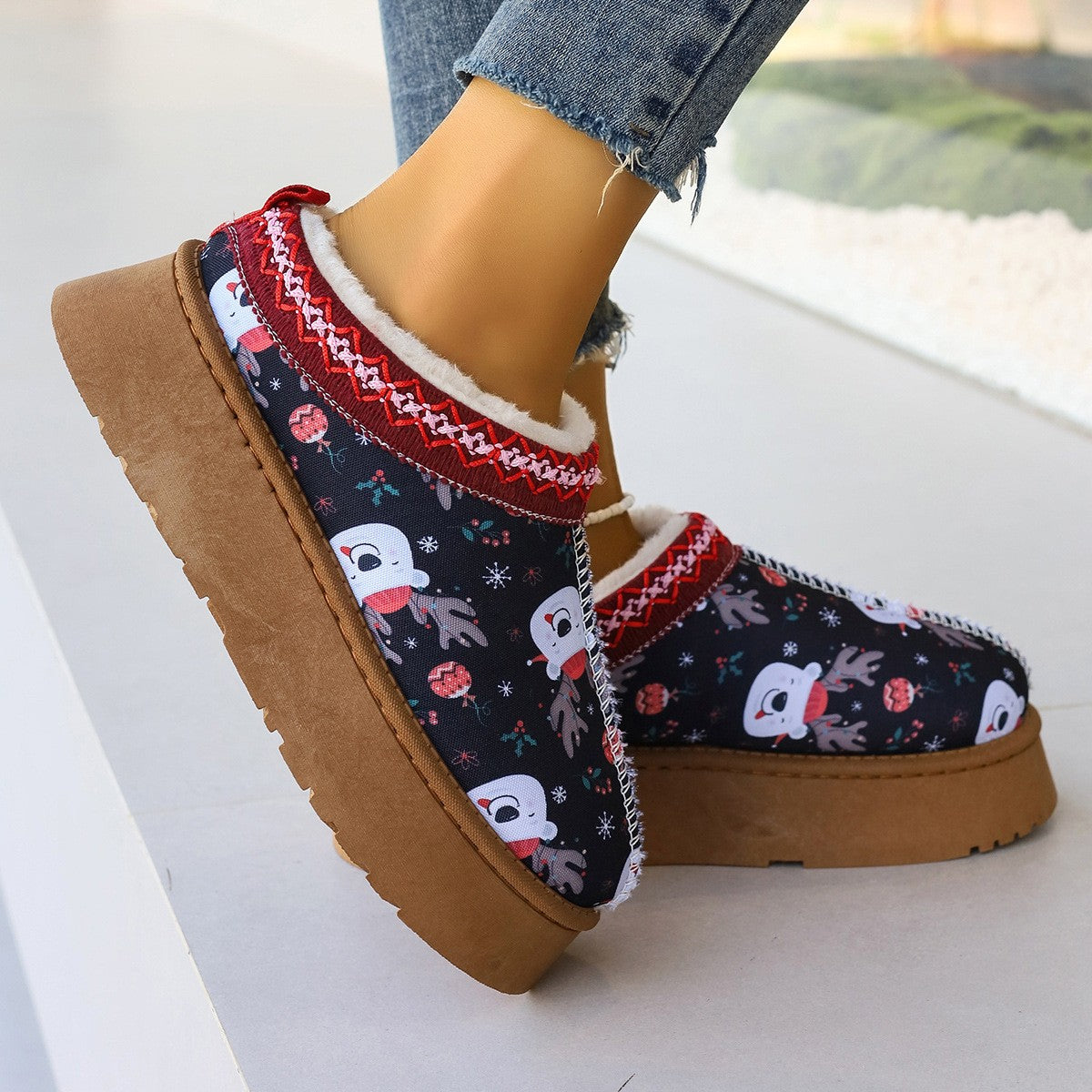 Casual Patchwork Printing Round Keep Warm Comfortable Shoes