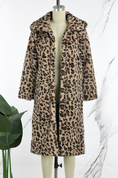 Casual Leopard Cardigan Turndown Collar Outerwear