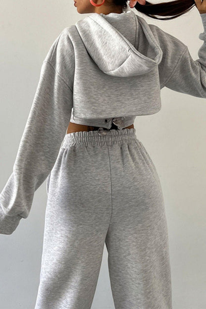 Casual Solid Basic Hooded Collar Long Sleeve Three Piece Set