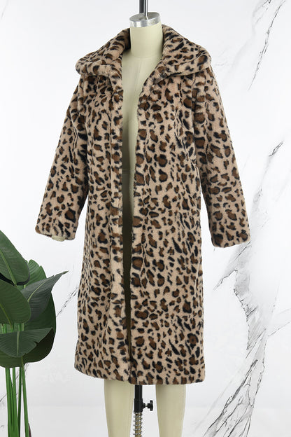 Casual Leopard Cardigan Turndown Collar Outerwear