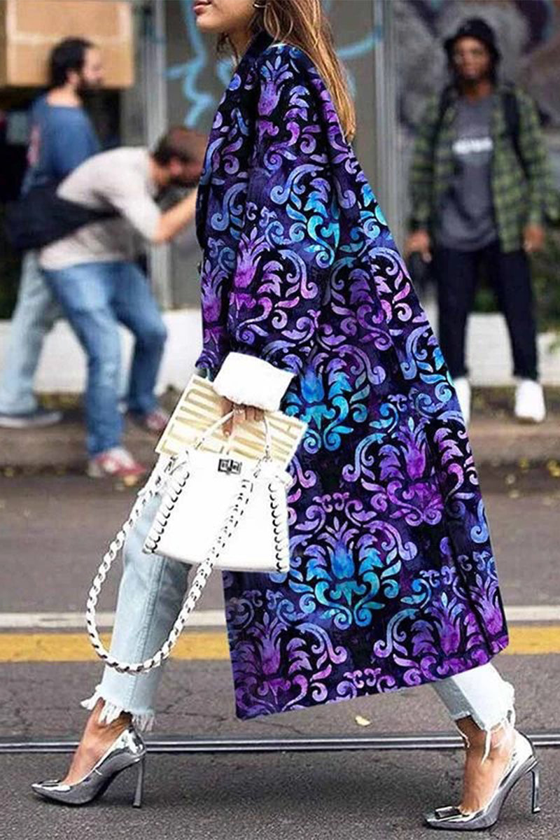 Street Elegant Print Patchwork Turn-back Collar Outerwear