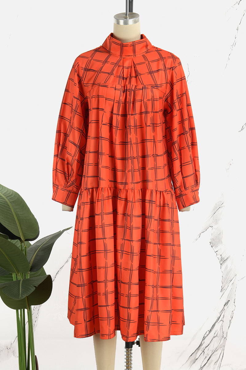 Casual Plaid Patchwork Turtleneck Long Sleeve Dresses