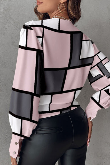 Casual Print Solid Patchwork V Neck Tops