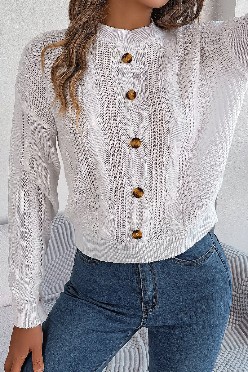 Casual Solid Buttons O Neck Tops