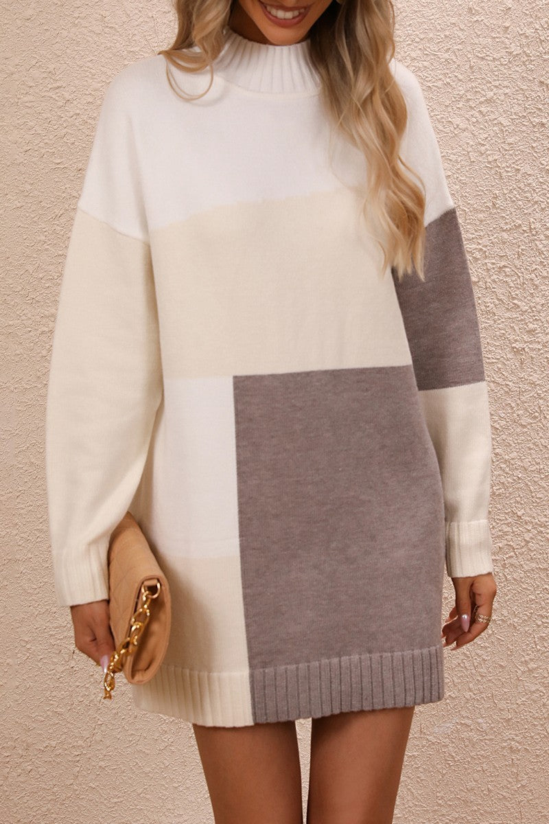 Casual Patchwork Contrast O Neck Long Sleeve Dresses