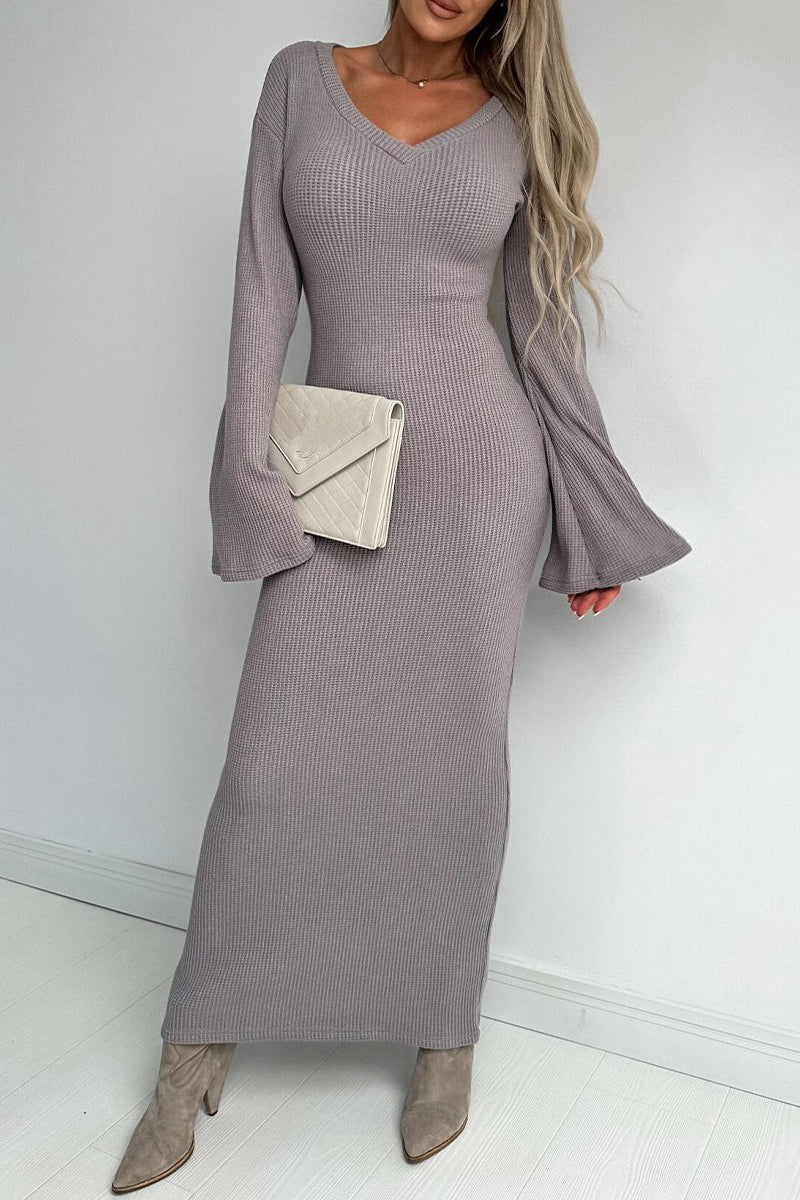 Elegant Solid V Neck One Step Skirt Dresses