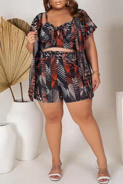 Fashion Casual Print Basic Plus Size Three-piece Set