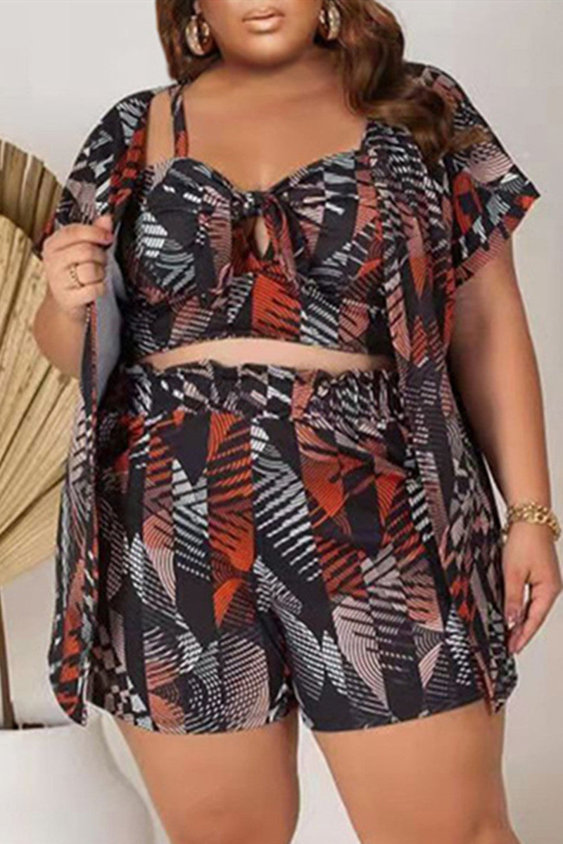 Fashion Casual Print Basic Plus Size Three-piece Set