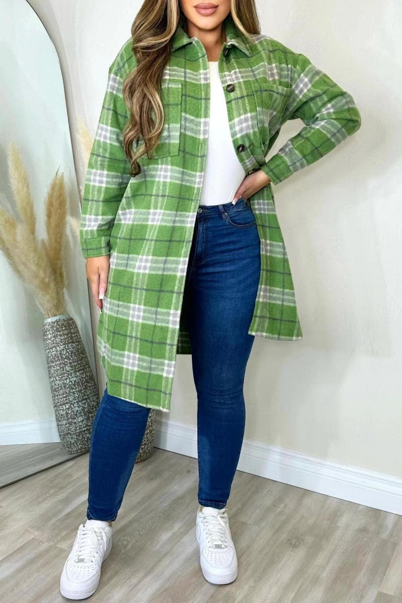 Casual Plaid Turndown Collar Outerwear