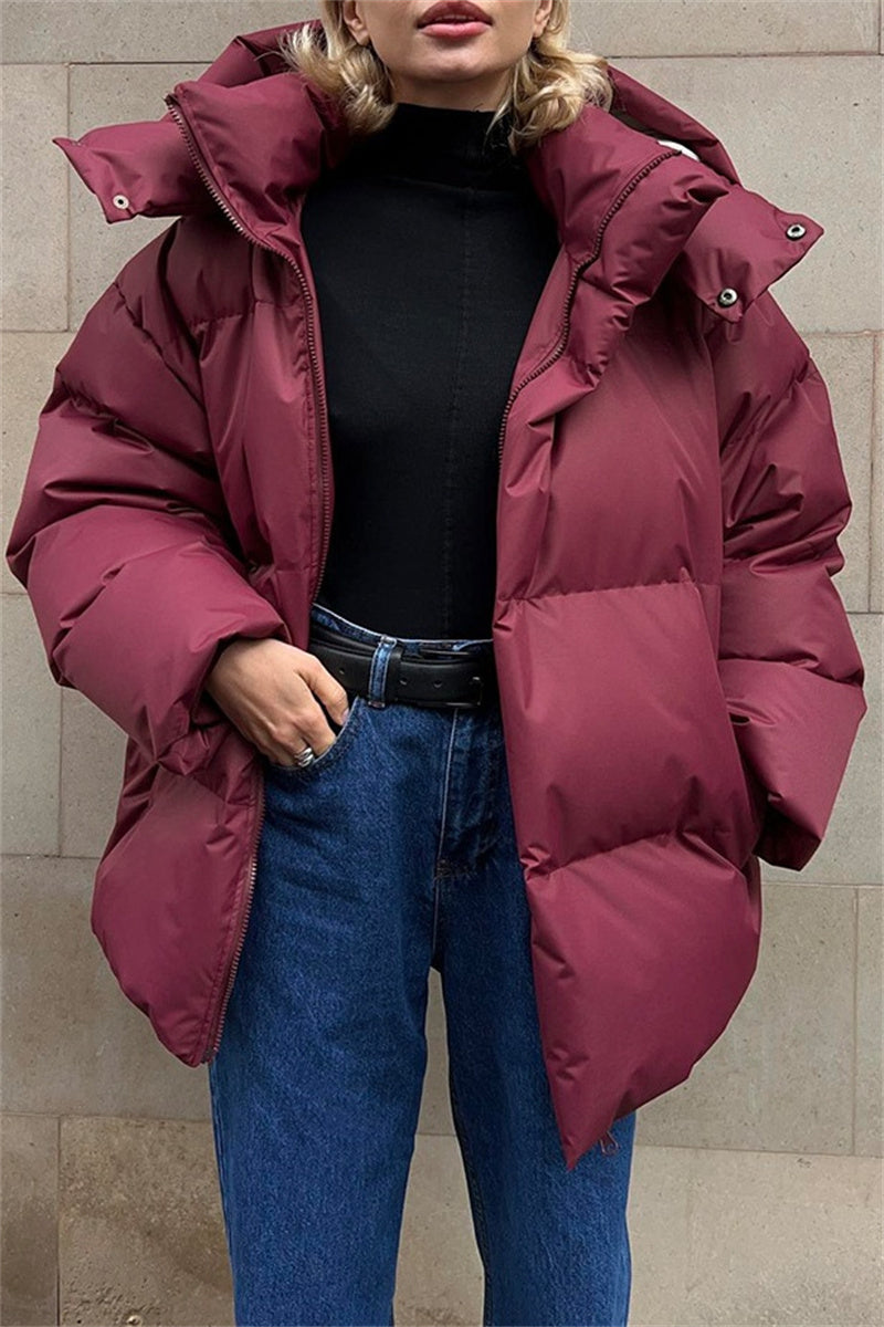 Casual Solid Patchwork Hooded Collar Outerwear