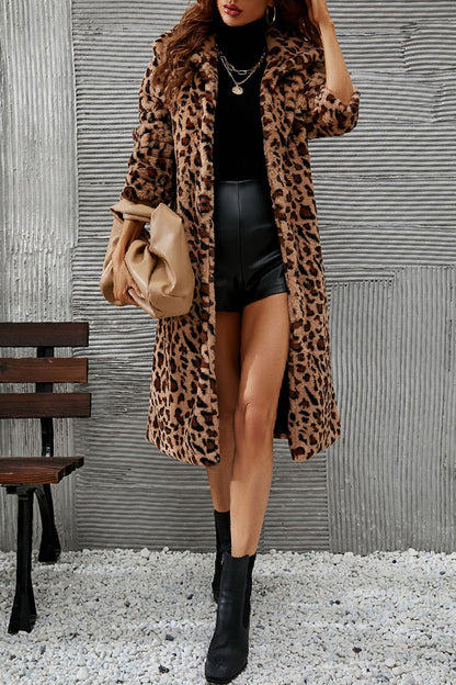 Casual Leopard Cardigan Turndown Collar Outerwear