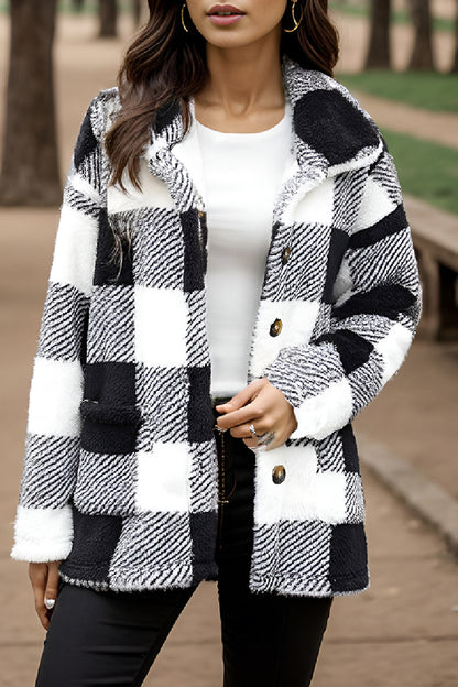 Casual Plaid Buttons Turndown Collar Outerwear