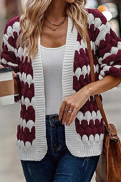 Casual Patchwork Cardigan Contrast Outerwear