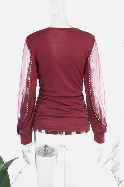 Casual Solid Patchwork V Neck Tops