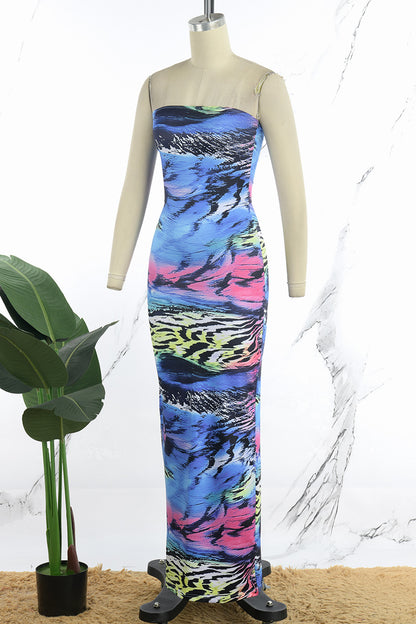 Sexy Casual Print Backless Strapless Long Dress Dresses