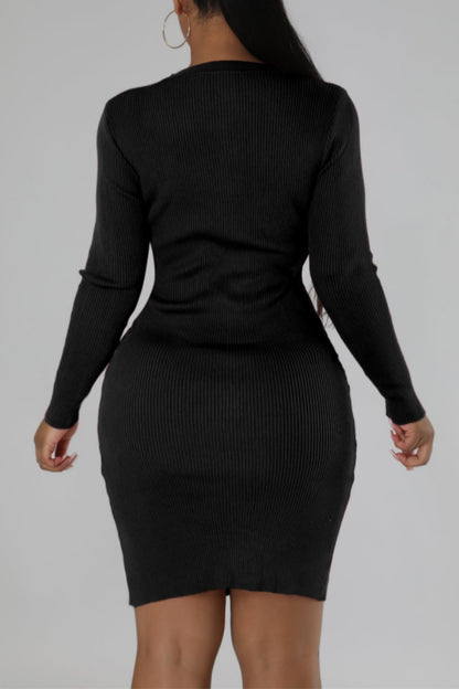 Casual Solid Basic O Neck Long Sleeve Dresses