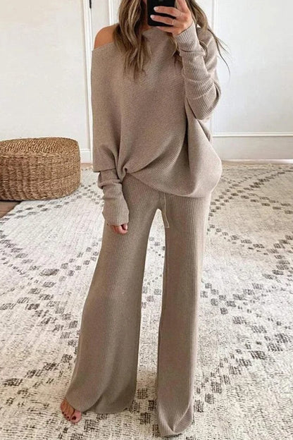 Casual Solid Basic O Neck Long Sleeve Two Pieces