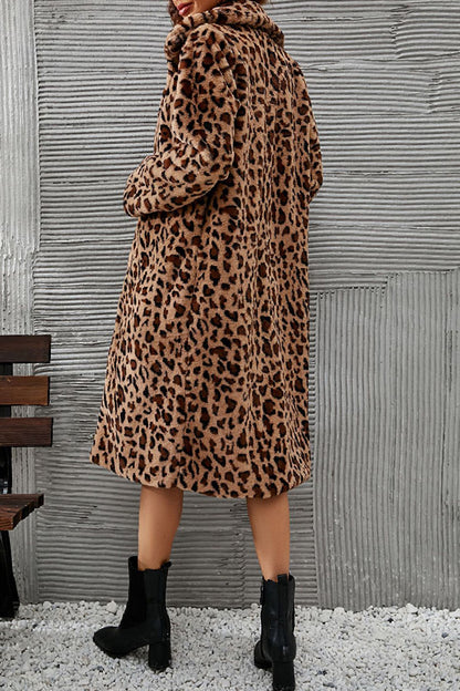 Casual Leopard Cardigan Turndown Collar Outerwear