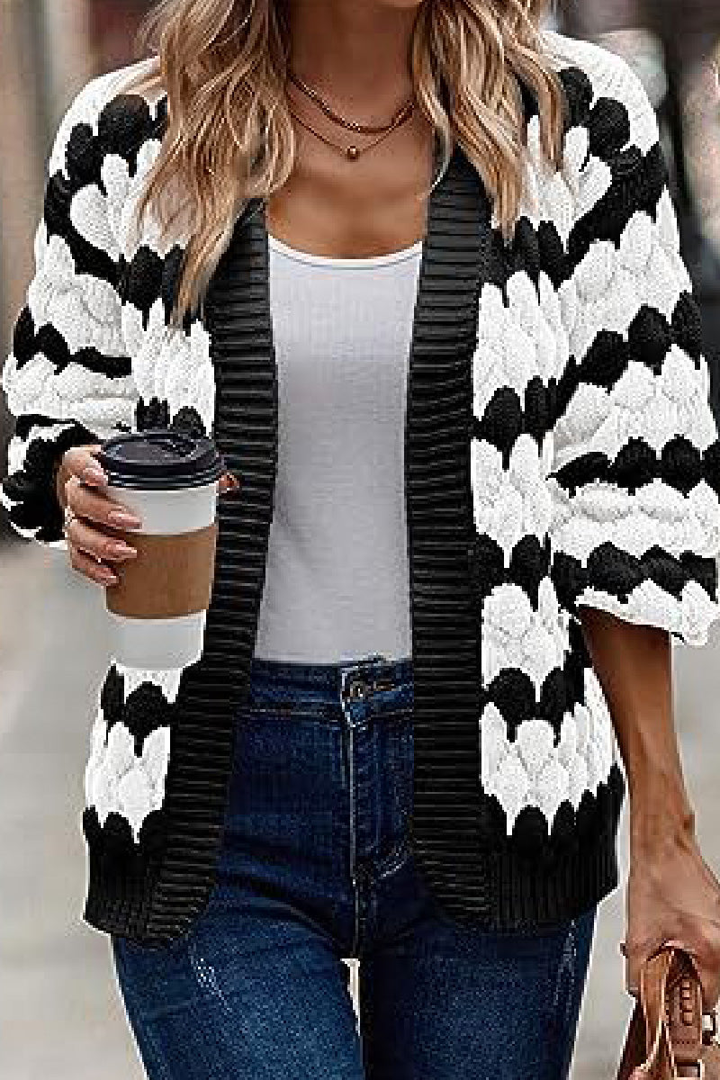 Casual Patchwork Cardigan Contrast Outerwear