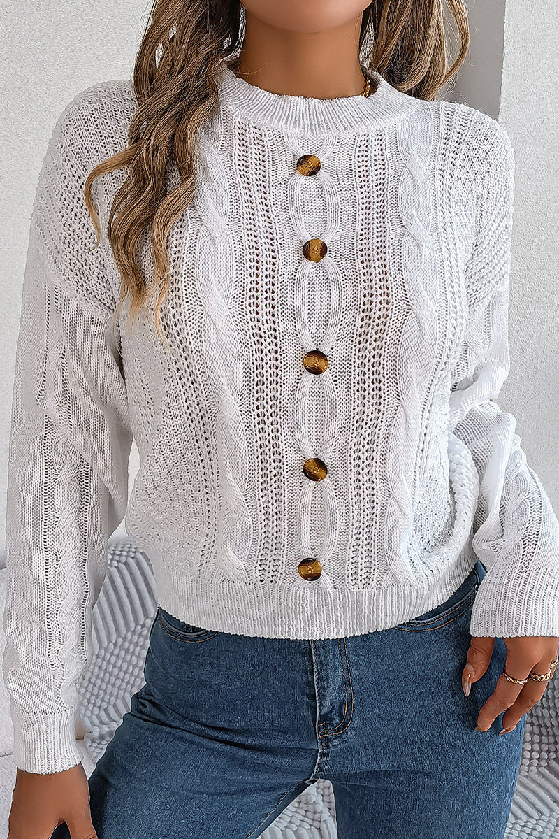 Casual Solid Buttons O Neck Tops