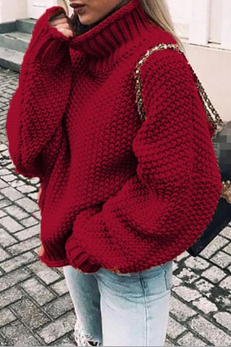 Fashion Casual Solid Patchwork Turtleneck Tops