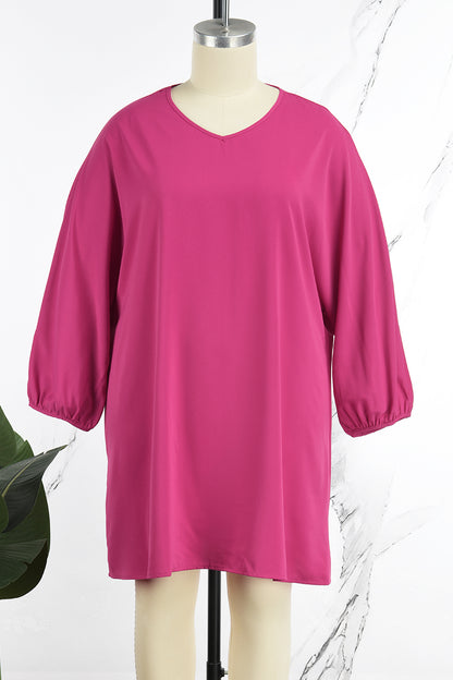 Casual Solid Basic V Neck Long Sleeve Plus Size Dresses