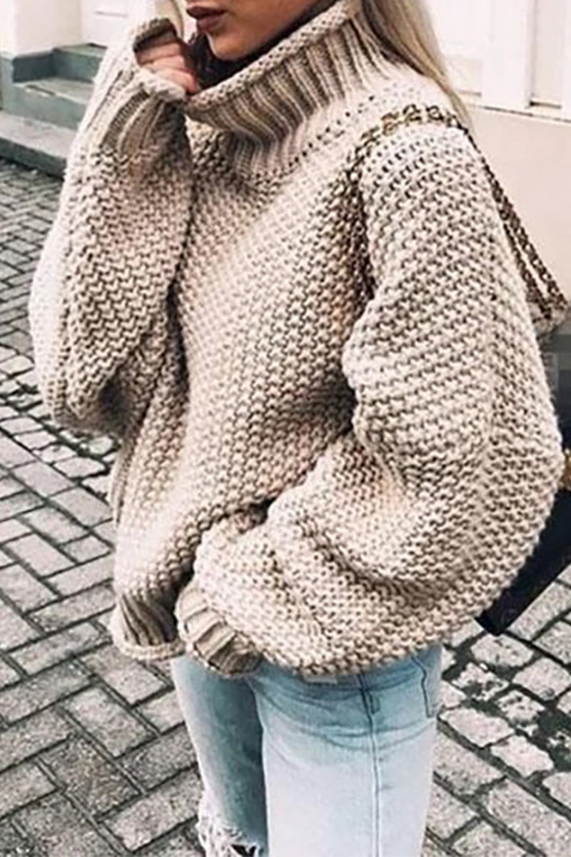 Fashion Casual Solid Patchwork Turtleneck Tops