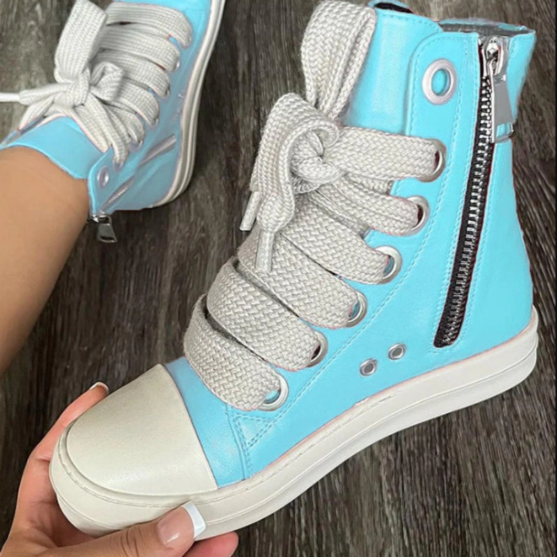 Casual Patchwork Frenulum Zipper Round Comfortable Shoes