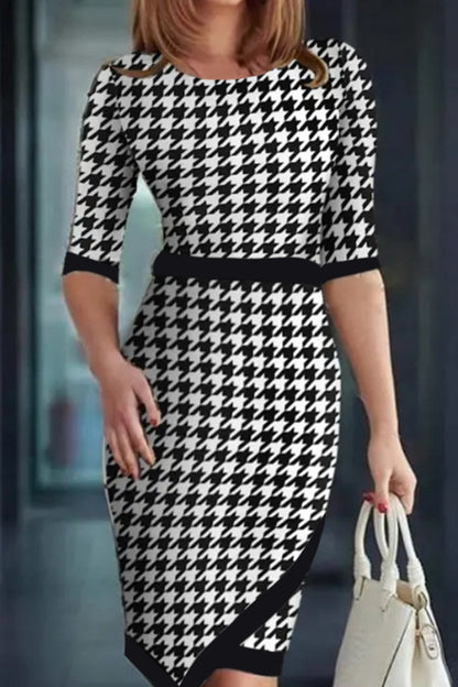 Elegant Print Patchwork U Neck Wrapped Skirt Dresses