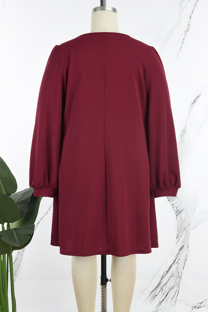 Casual Solid Basic O Neck Long Sleeve Plus Size Dresses