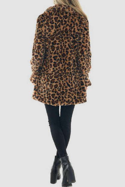 Casual Leopard Cardigan Turndown Collar Outerwear