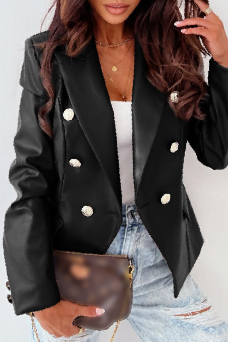 Casual Solid Cardigan Turn-back Collar Outerwear