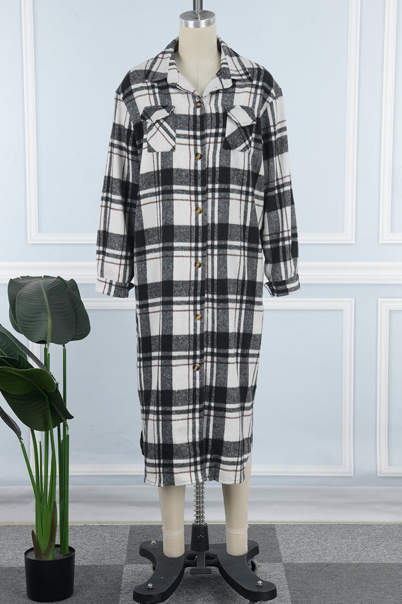 Casual Plaid Patchwork Turndown Collar Outerwear