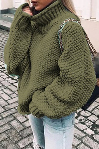 Fashion Casual Solid Patchwork Turtleneck Tops