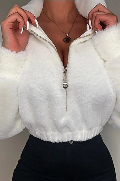 Casual Solid Basic Zipper Collar Tops