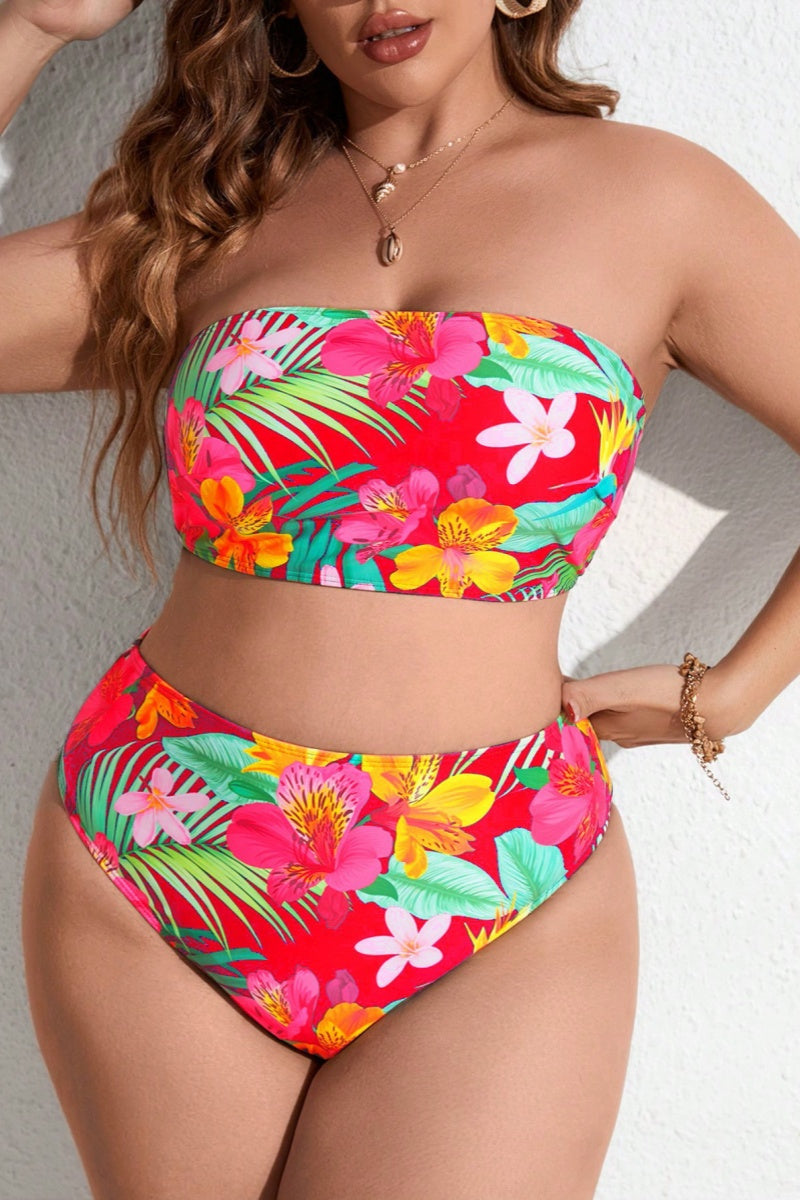 Sexy Print Draw String Frenulum Plus Size Swimwear