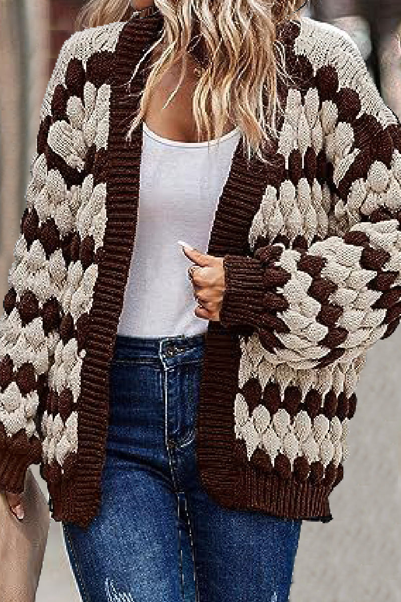 Casual Patchwork Cardigan Contrast Outerwear