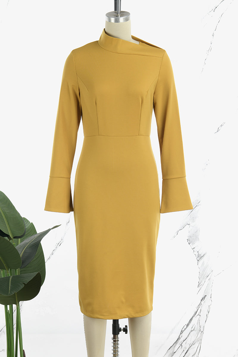 Casual Solid Basic Mandarin Collar Long Sleeve Dresses