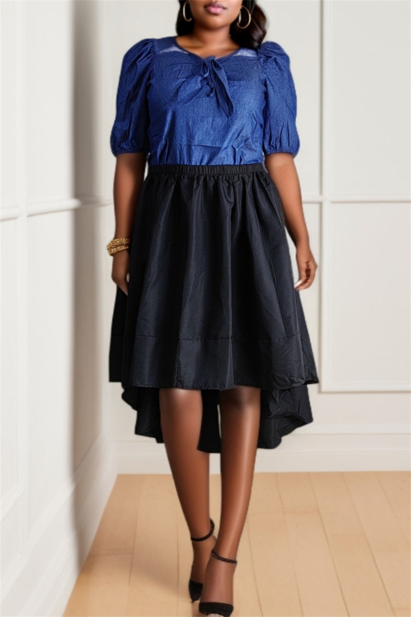 Casual Solid Asymmetrical Plus Size High Waist Skirt