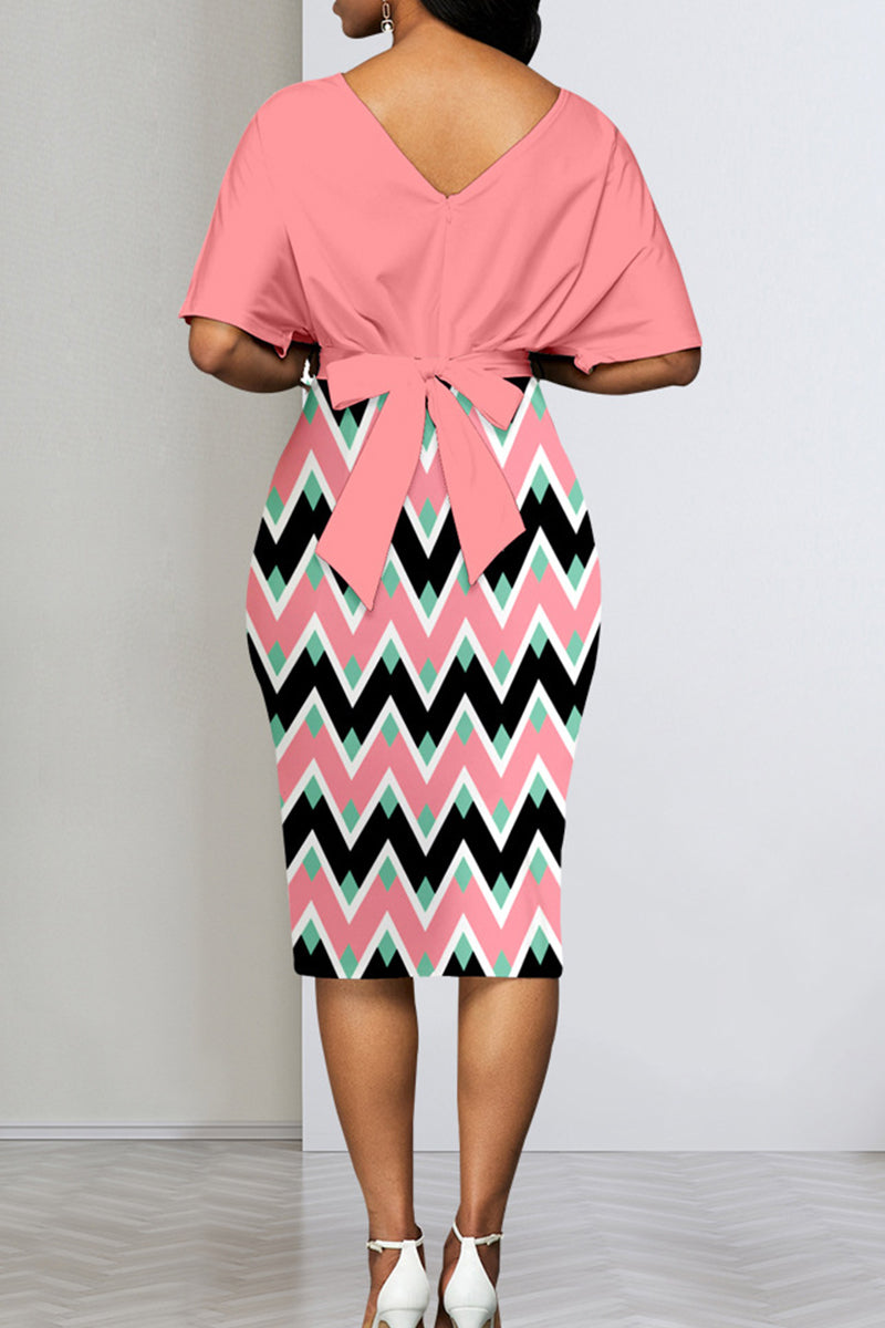 Sexy Print Patchwork V Neck Pencil Skirt Dresses